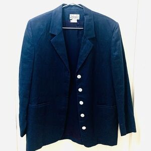 RAFAELLA Linen Navy Boyfriend Blazer